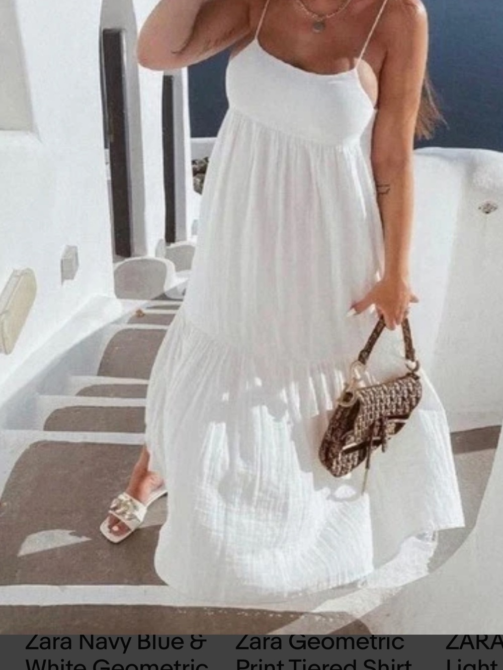 Zara White Spaghetti-Strap Maxi Dress cotton